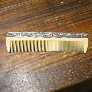 Vintage Silver and Cream Hair Comb 7 Inches